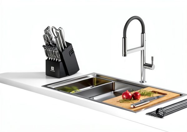 WIZEKA Kitchen Knife Set Block 15 Piece High Carbon Stainless Steel-6