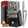WIZEKA Kitchen Knife Set Block 15 Piece High Carbon Stainless Steel-0