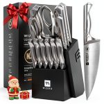WIZEKA Kitchen Knife Set Block 15 Piece High Carbon Stainless Steel-0