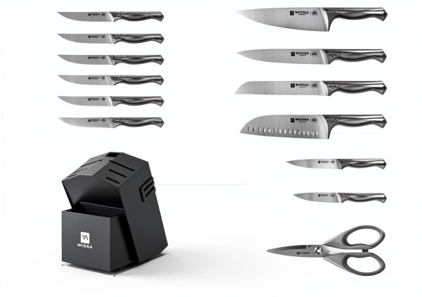 WIZEKA Kitchen Knife Set Block 15 Piece High Carbon Stainless Steel-5