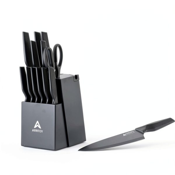 Knife Set with Block - Kitchen Knife Set German High-Carbon Steel - 15-Piece with Built-in Sharpener & Dishwasher Safe - Ergonomic Anti-Slip Handles,Black,Gift Box Included-5