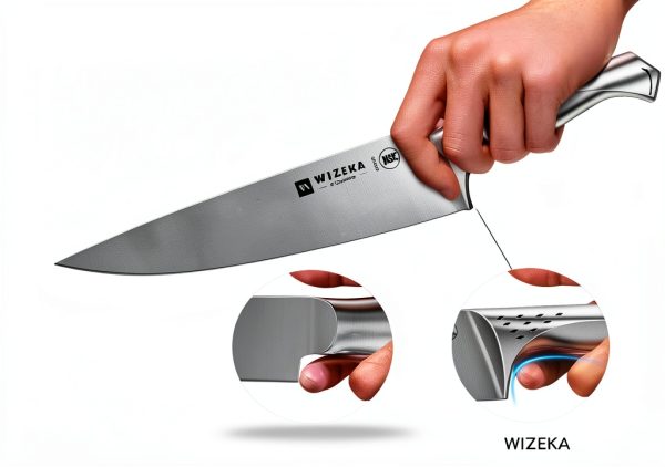 WIZEKA Kitchen Knife Set Block 15 Piece High Carbon Stainless Steel-4