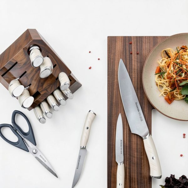 Knife Set, Astercook Kitchen Knife Set with Block, 15 Pcs Luxurious High Carbon German Stainless Steel Knives Set with Full Tang Ergonomic Handle, Dishwasher Safe Knife Block Set with Sharpening Rod-4