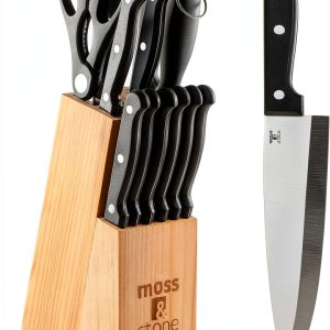 Moss & Stone 14‑piece Knife Block Set Stainless Steel Black-0