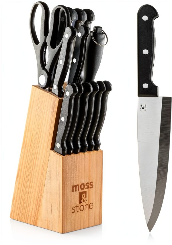 Moss & Stone 14‑piece Knife Block Set Stainless Steel Black-0