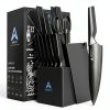 Knife Set with Block - Kitchen Knife Set German High-Carbon Steel - 15-Piece with Built-in Sharpener & Dishwasher Safe - Ergonomic Anti-Slip Handles,Black,Gift Box Included-0