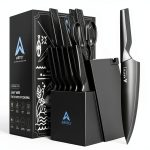 Knife Set with Block - Kitchen Knife Set German High-Carbon Steel - 15-Piece with Built-in Sharpener & Dishwasher Safe - Ergonomic Anti-Slip Handles,Black,Gift Box Included-0