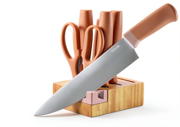 CAROTE 9 Pieces Kitchen Knife Block Set with Sharpener, Dishwasher Safe Knives for Kitchen, Forged Cutlery with Razor-Sharp Stainless Steel Blades, Pink-2