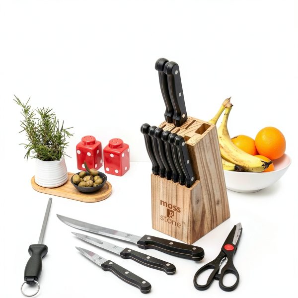 Moss & Stone 14‑piece Knife Block Set Stainless Steel Black-7