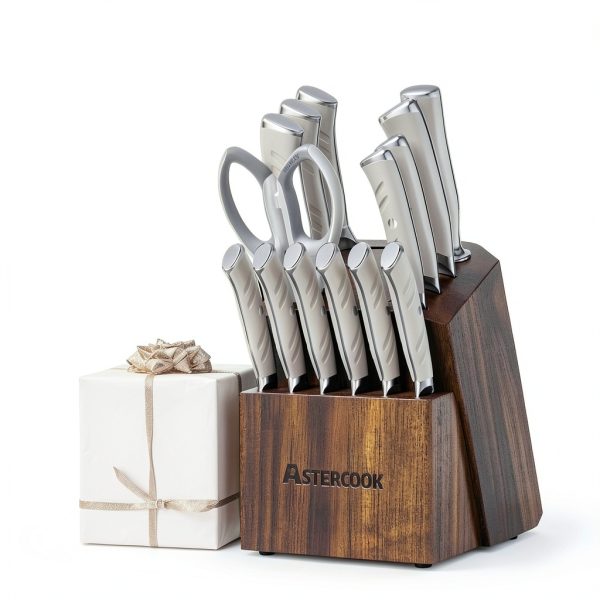 Knife Set, Astercook Kitchen Knife Set with Block, 15 Pcs Luxurious High Carbon German Stainless Steel Knives Set with Full Tang Ergonomic Handle, Dishwasher Safe Knife Block Set with Sharpening Rod-5